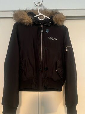 Baby Phat Black Jacket with Faux Fur Hood Trim Jacket